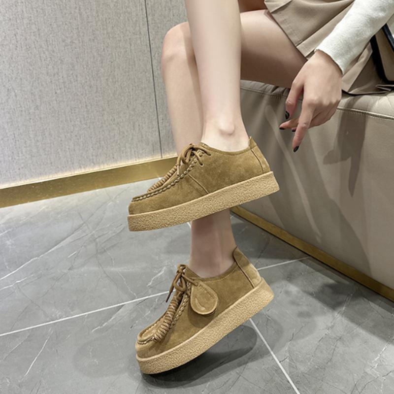 

Модная женская обувь AIYUQI из натуральной кожи 2025 Новая плоская нескользящая обувь дерби женская больших размеров на шнуровке лоферы для женщин 43 темные хаки