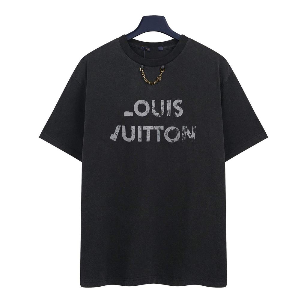 2026 Oversized tričko s potiskem monogramu, Celoplošný vzor, Lehké unisex tričko pro pár