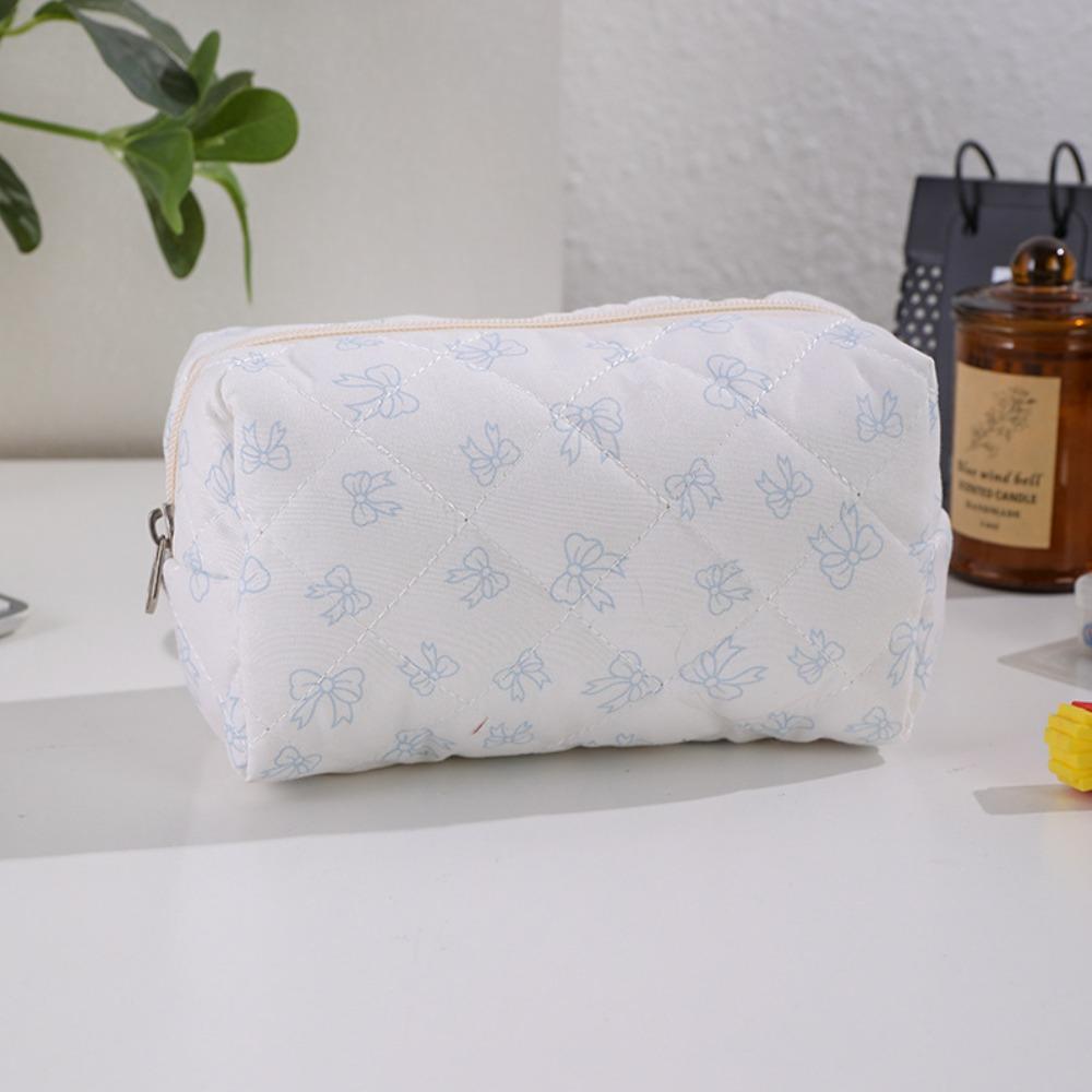 Trendy Cotton Makeup Bag Fresh Color Storage Organizer Cosmetics Bag Bow-knot Patterns Cosmetics Pouch Home Travel