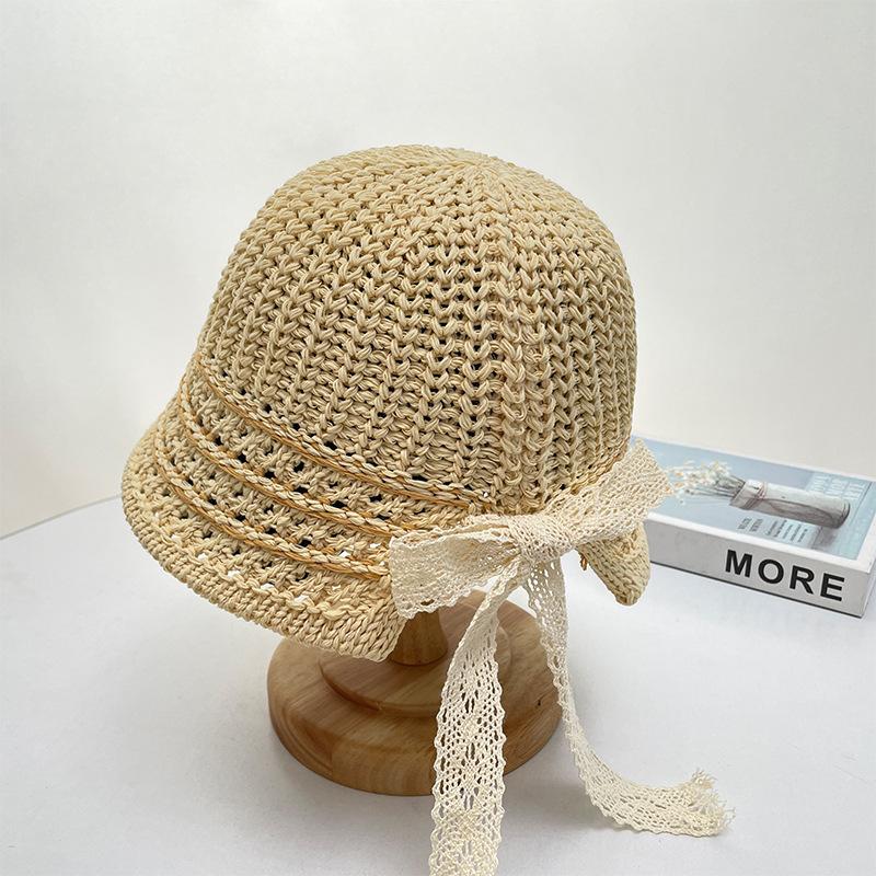 Knitted fisherman's hat children's breathable hollow sun hat spring and summer face small casual versatile beach basin hat