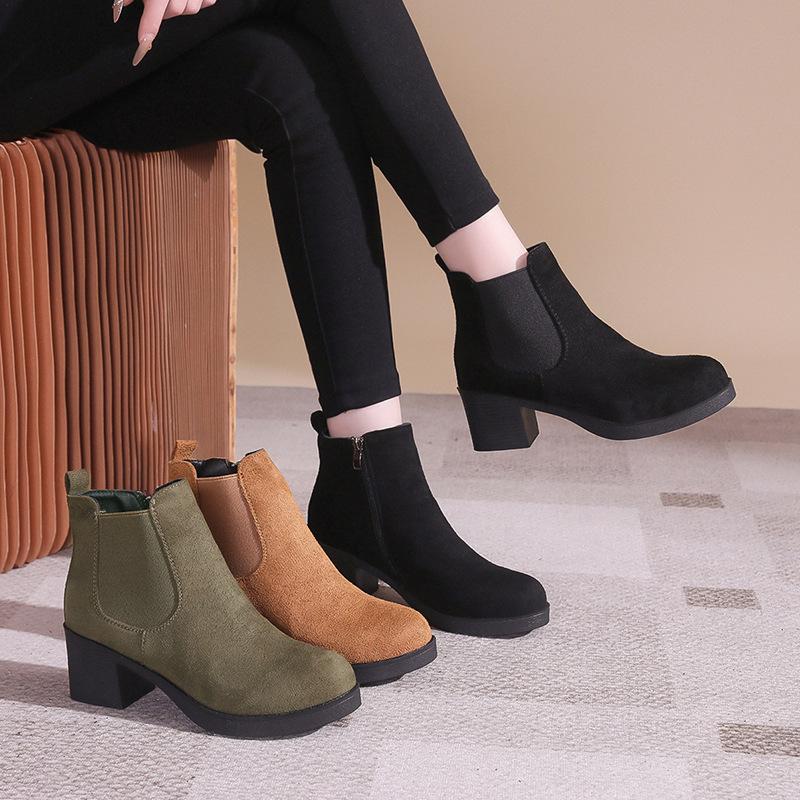 Thick-soled medium-heeled Martin boots women's matte face autumn and winter new versatile British style short boots fashion boots women