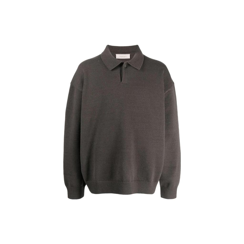 Fear of God Essentials Knit Long-Sleeve Polo Off Black Men Tops 192BT222180F