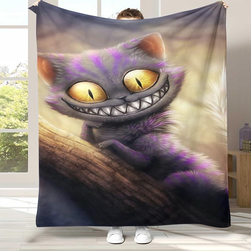 Coperta in Flanella Gatto Sorridente Cartone Animato Alice nel Paese delle Meraviglie, Plaid Peluche Caldo Ultra Morbido per Casa Camera da Letto Letto Divano Coperta Regalo per Bambini