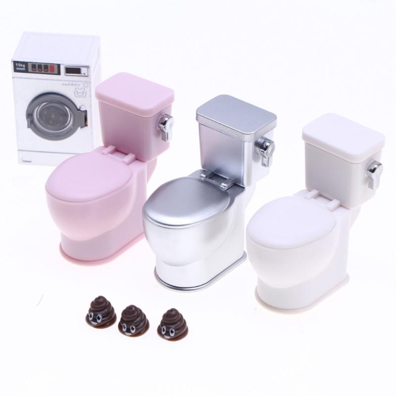 Interactive Flushing Sound Mini Toilet For Dollhouses 1/12 Scale Bathroom Set Detailed Simulation Home Decors Accessory