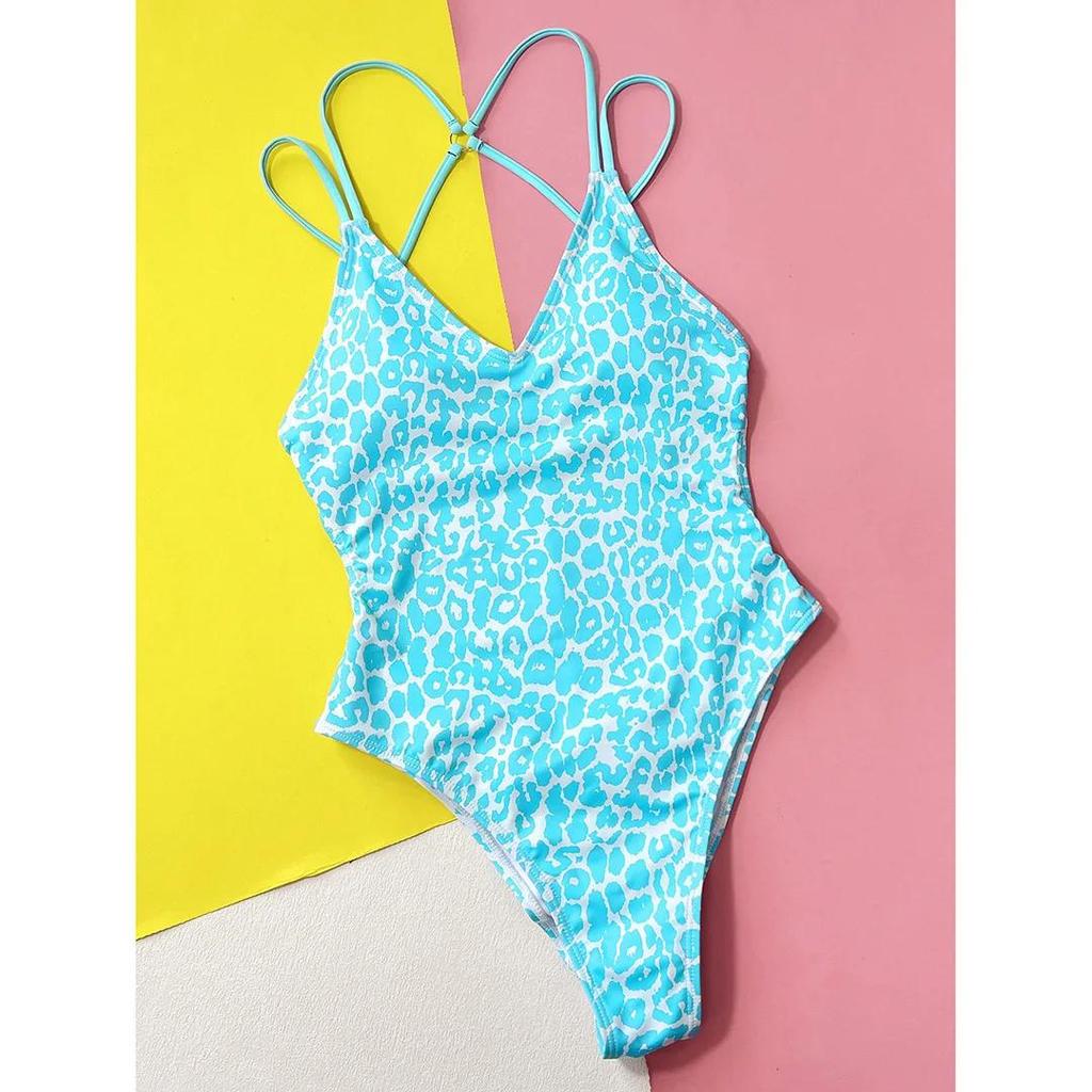 V-ringning Korsrygg Rynkad Stuss Dam Badkläder En Delig Baddräkt Kvinna Monokini Högt Skuren Badkläder Badkläder Bad