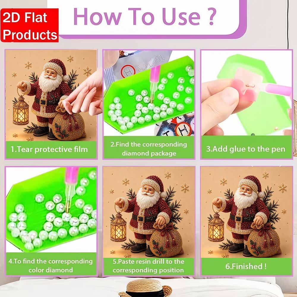 Pearl Painting Christmas Santa Claus Lantern Gift Bag Art Kit DIY Home Decor Painting