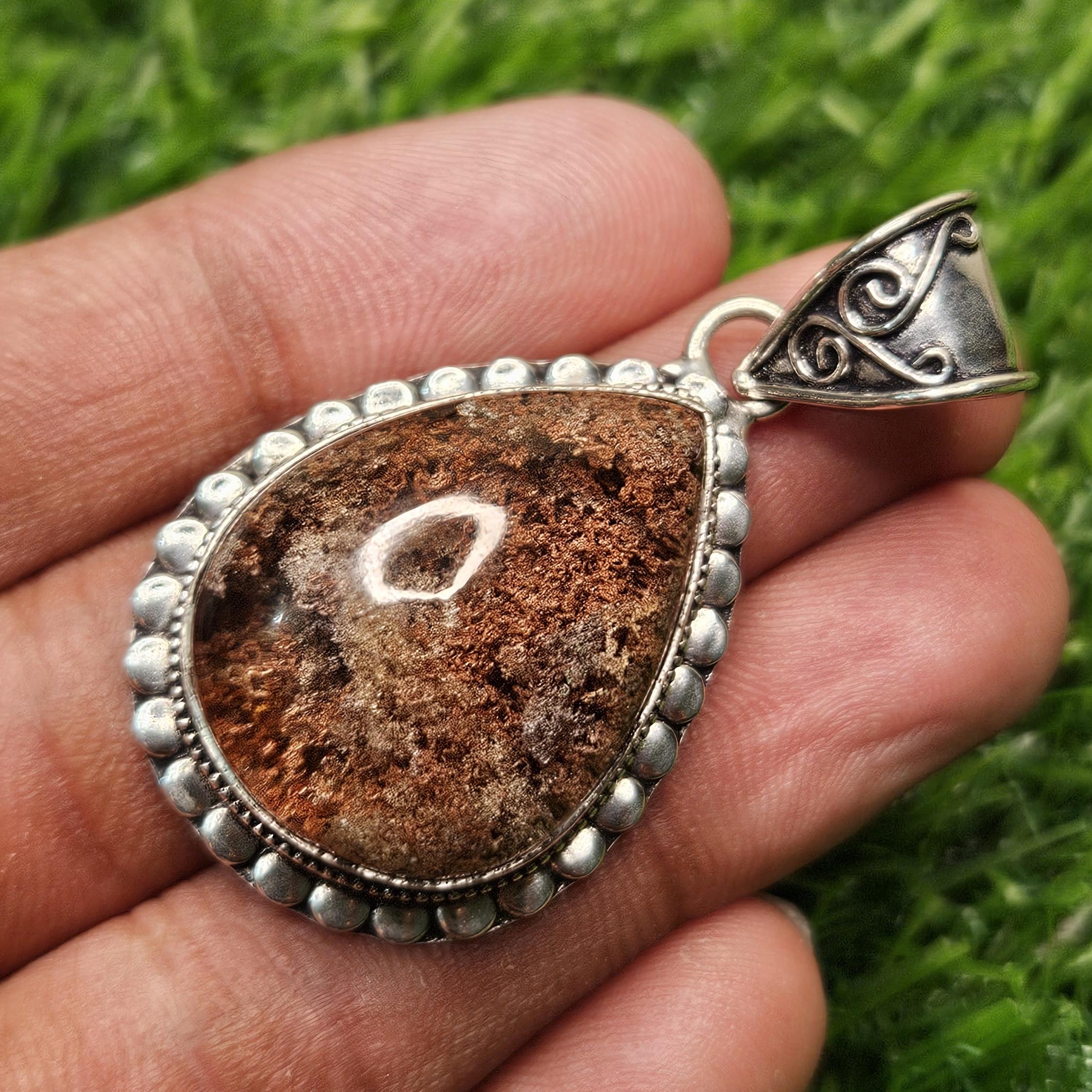 

Кулон из натурального садового кварца, подвеска из стерлингового серебра 925 пробы, кварцевый серебряный кулон, подарок для нее коричневый