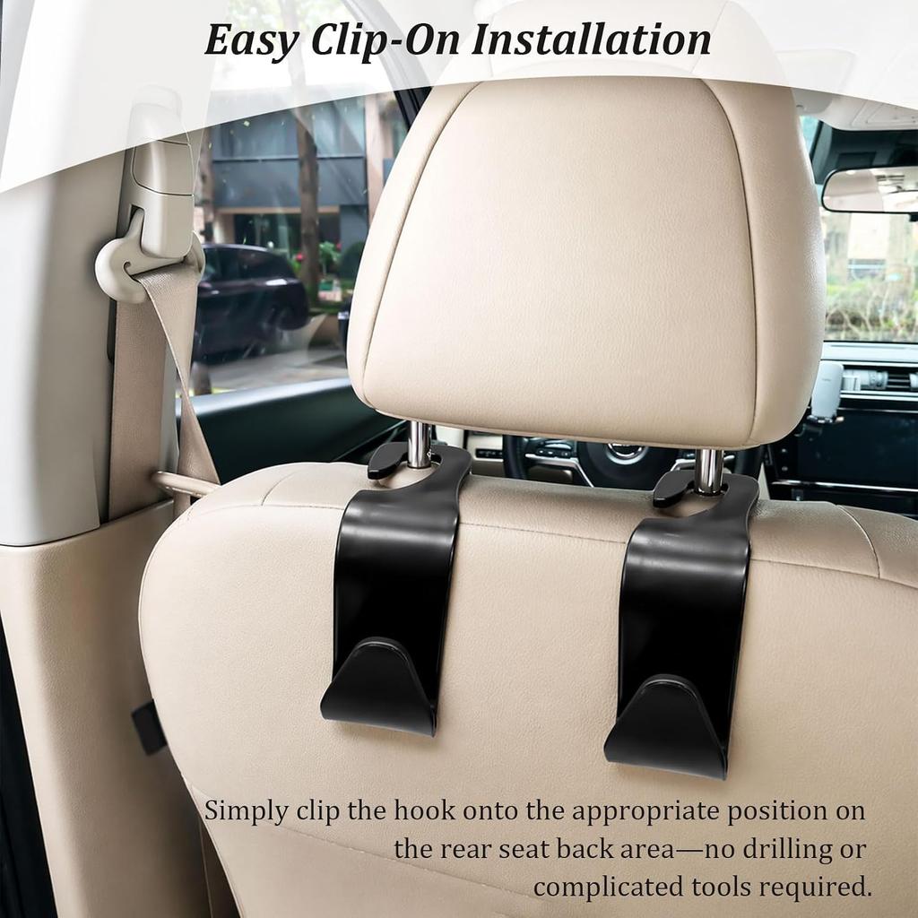 Black 4-Pack Car Headrest Hooks, Rotating Vehicle Seat Organizer for Purses, Handbags, Groceries, Backpacks, and Coats
