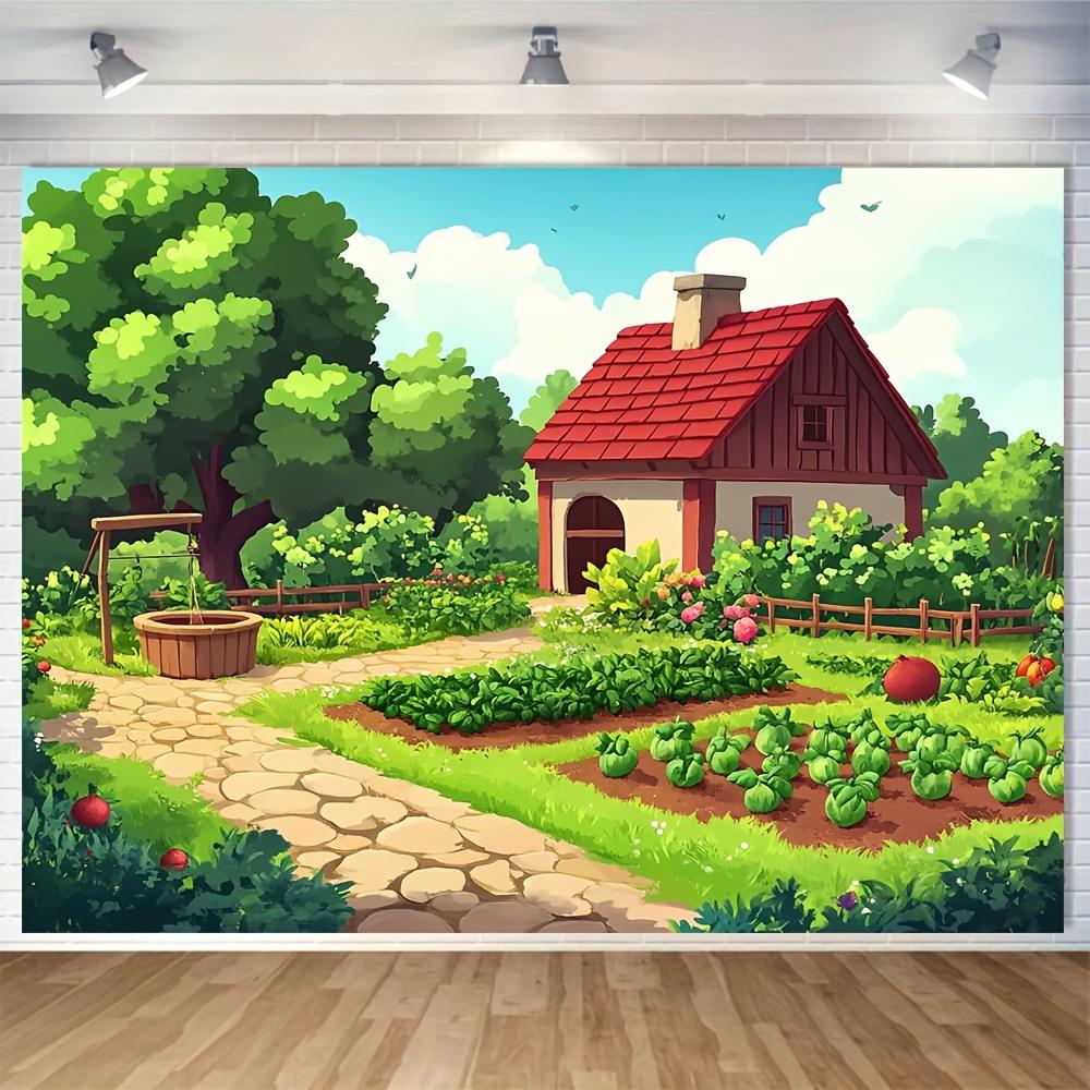 2D flat design, 1 piece of fruit and vegetable-themed background fabric, suitable for bride's gift-giving event