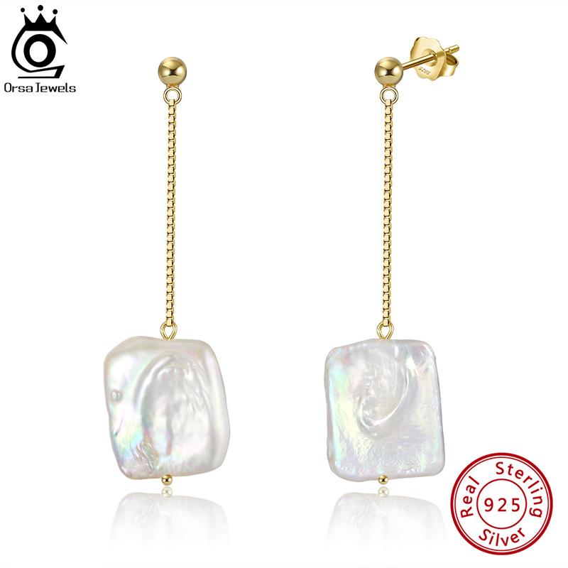 ORSA JEWELS Жемчужное ожерелье с пресноводным жемчугом барокко Винтажное Позолоченное 14K Серебро 925 Пробы Ретро Длинная звеньевая цепь Украшения для женщин GPN14