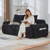 Modular Corduroy Sofa for 2 People, Vacuum-Packed, Includes Cup Holder and Side Storage Pocket. Ideal for Living Room and Family Room. Black