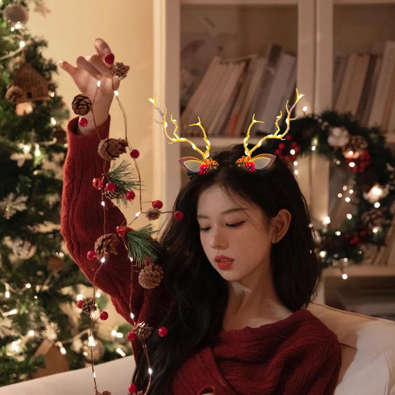 Świąteczny LED Światło Róg Renifera Spinka do Włosów Kobieta Dziewczyna Świecący Róg Łosia Ucho Nakrycie Głowy Akcesoria do Włosów Dekoracja Świąteczna Noworoczna