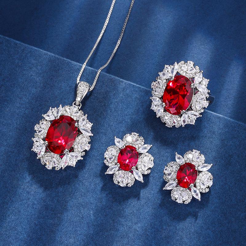 Jewelry Copper Bottom Gold-Plated Simulation Red Corundum Retro Suit Female Main Stone 10 * 14-8 * 10