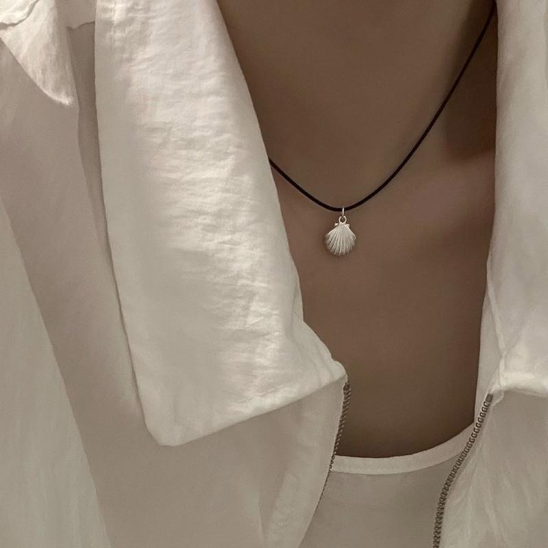Muschel Anhänger Halsband Armband Verstellbar Schwarzes Seil Choker Halskette Schmuck Hals Schlüsselbeinkette