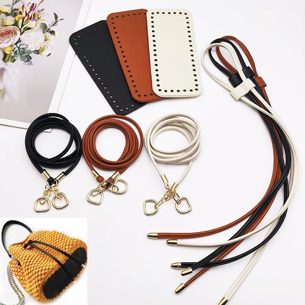 3Pcs DIY PU Leather Crochet Bag Accessories Handmade Drawstring Parts Woven Bag Set Solid Color Bag Bottom Base Bag Strap Handle