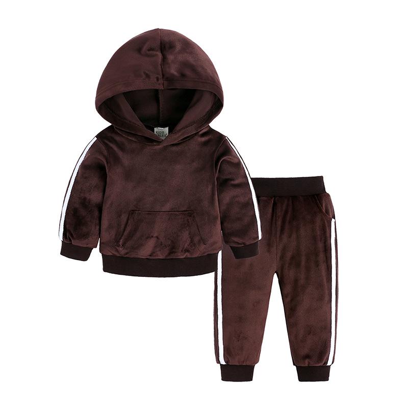Gold Velvet Children's Autumn/Winter Two-Piece Set for Boys and Girls - Trendy Sweatshirt Outfit