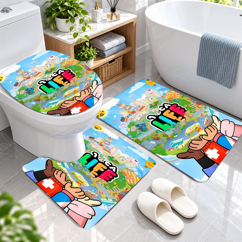 3Pcs Flannel Toilet Mat Set Toca Boca World Bathroom Rug Bath Carpet Non Slip Home Decor