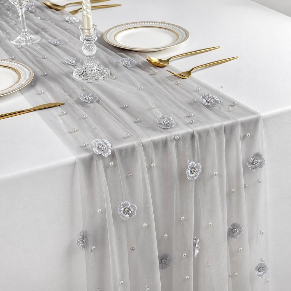 Romantic Tulle Table Runner Polyester Lace Table Runner New Sheer Table Cover For Table Decoration