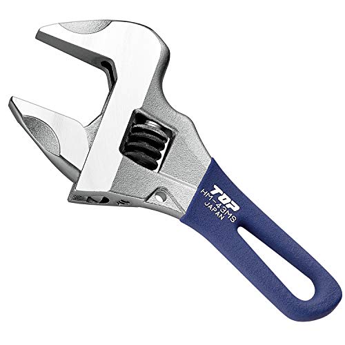 TOP Industrial (TOP) Short Work Wide Adjustable Wrench, No Play, Jaw Opening 0-43mm, Navy, No Play Worm Gear, HM-43MSNB, Tsubame-Sanjo, Japan