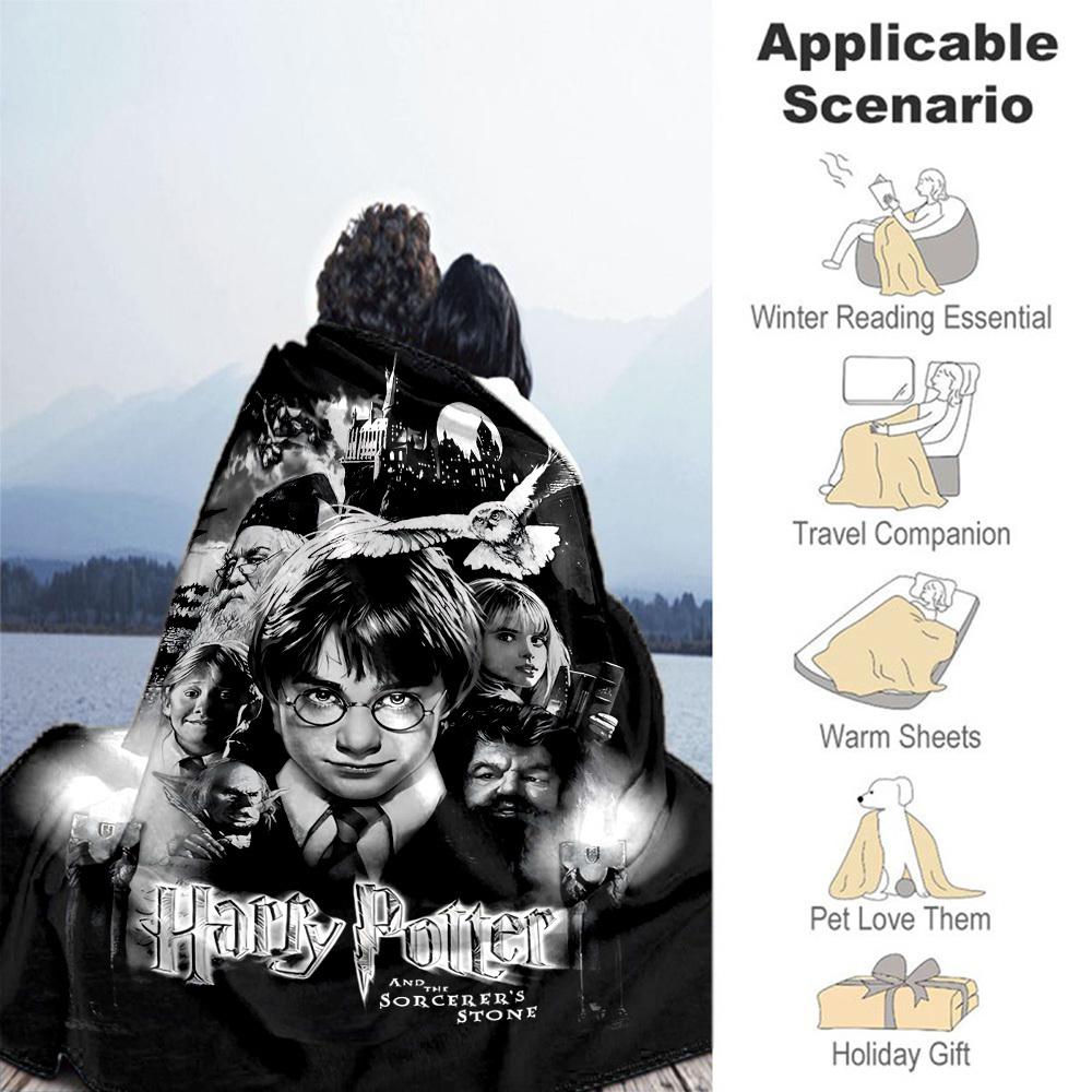 1PC Harry Potter Sorcerer's Stone Outdoor Flannel Blanket Soft Plush Decor for Picnics, camping,Bedroom, Playroom, Office1196A