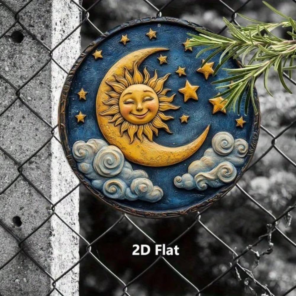 1pc Vintage Sun Moon Metal Wall Art 8x8 Inch Aluminum Sign Celestial Star Design