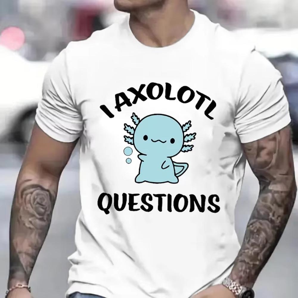 Cute Axolotl Anime T-Shirt for Men Clothing Manga Graphic Tees Funny Tshirts Short Sleeve Clothing Axolotl Cartoon Unisex Shirts