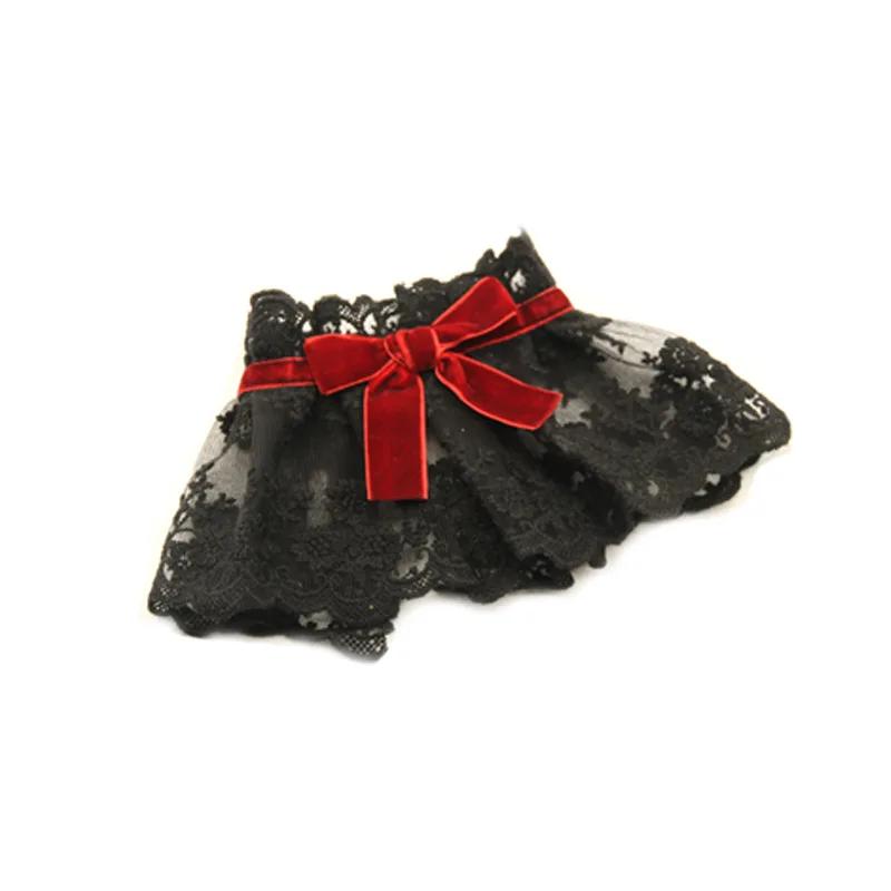 

Small Dogs/Cats Stylish Feminine fashion Pet Elegant Pet Lace Skirt White/Black with Red Velvet Bow, Cute Daily Outfit S чёрный