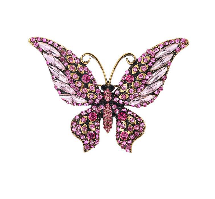 

Trendy Colorful Crystal Butterfly Brooches for Women Elegant Metal Insect Lapel Pins Brooch Clothes Fixed Bag Accessories рожевий