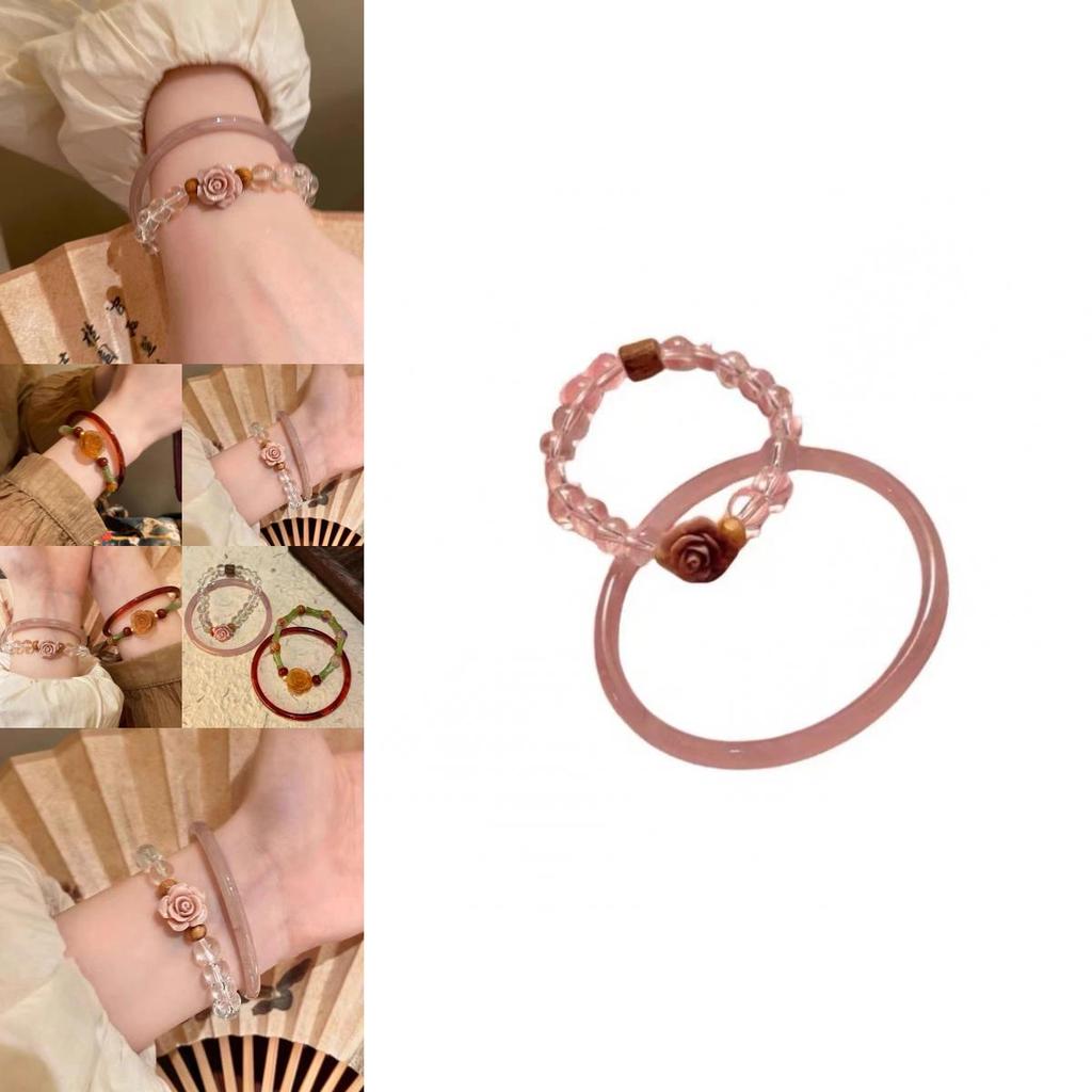 Chinese Elegant New Style Rose Flower Glass Beaded Bracelet For Women Handcrafted Vintage Jewelry Luxury