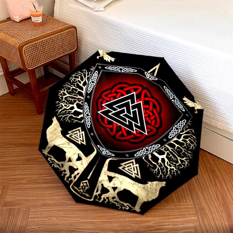 1PC Viking Theme Umbrella Portable Folding Umbrella Iron Frame Hole Bone Structure Outdoor Home Umbrella A6