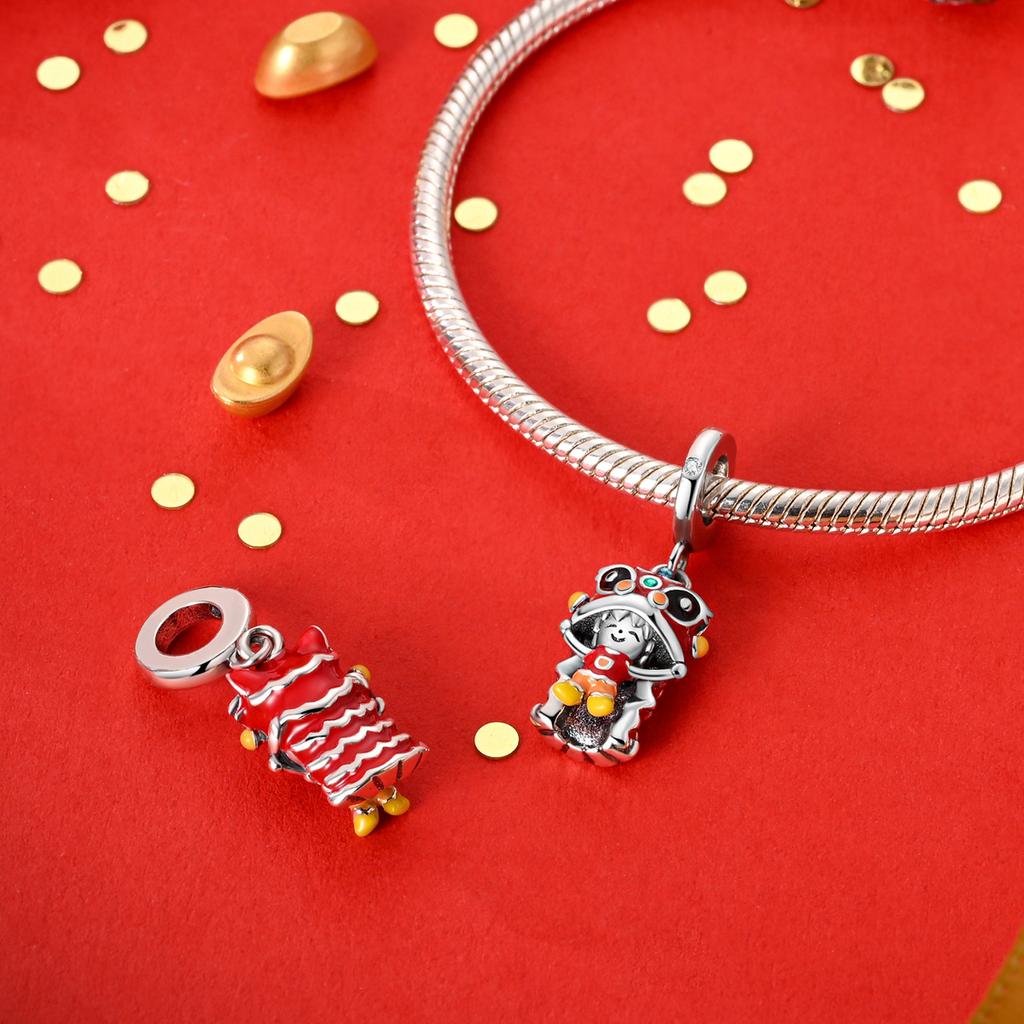 Kupfer Löwentanz Traditionelle Kultur Original Anhänger Armband Charms Schmuck Party Perlen DIY Geschenke