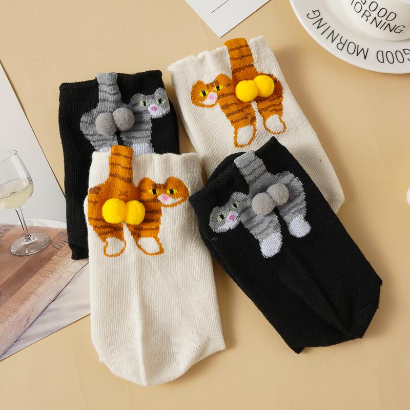 10 Pairs Gifts for Cat Lovers Funny Cartoon Cat Socks Breathable Comfortable Women's Cotton Socks