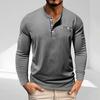 Men's  Shirts Long Sleeve Casual T-Shirts Cotton Button V Neck Tops