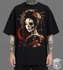 Japanese Skull Geisha T-Shirt, Gothic Half Face Skeleton Graphic Tee, Dark Aesthetic Oversized Black Shirt, Y2K Alternative