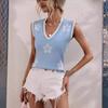 Women's printed V-neck sleeveless knitted floral pullover sweater