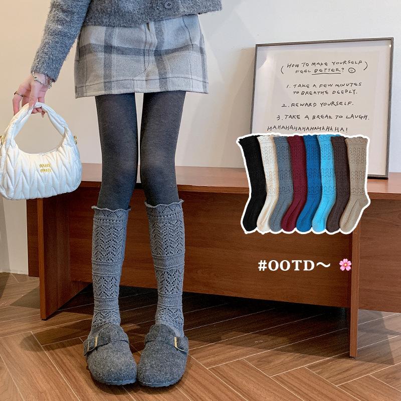 Boots Are Still Cotton Stacking Socks, Relief Hollow Calf Socks, Warm Knitted Retro Gray Heavy Industry Long Tube