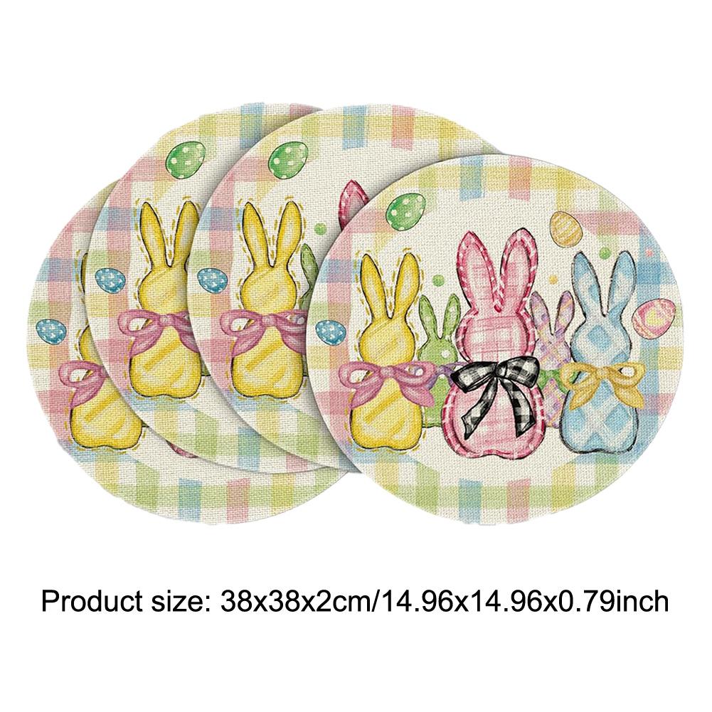 4 PCS/Set Easter Round Placemats Linen Spring Farmhouse Round Table Mats Easter Placemats for Easter Party Dining Decoration