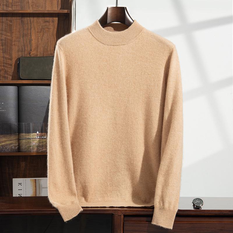 Men's Thick Warm Cashmere Sweater - Solid Color Round Neck Loose Fit