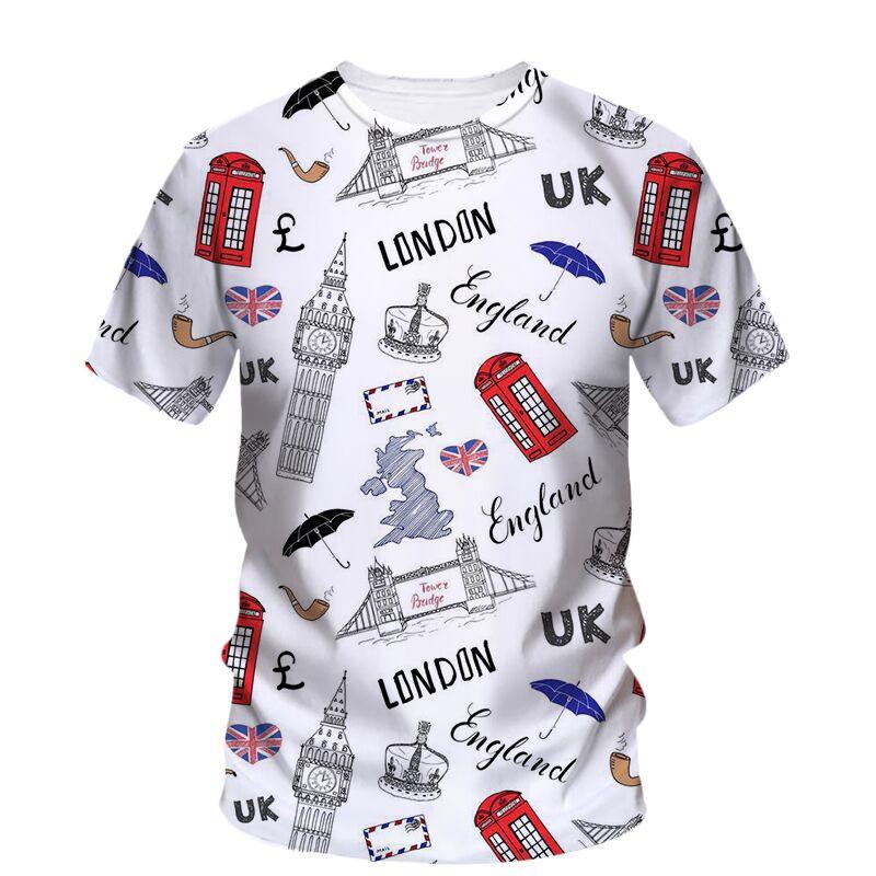 England Funny 3D Print T-Shirt Summer Fashion Round Neck Short Sleeve Oversized Harajuku Streetwear Men's and Women's Unisex T-shirts