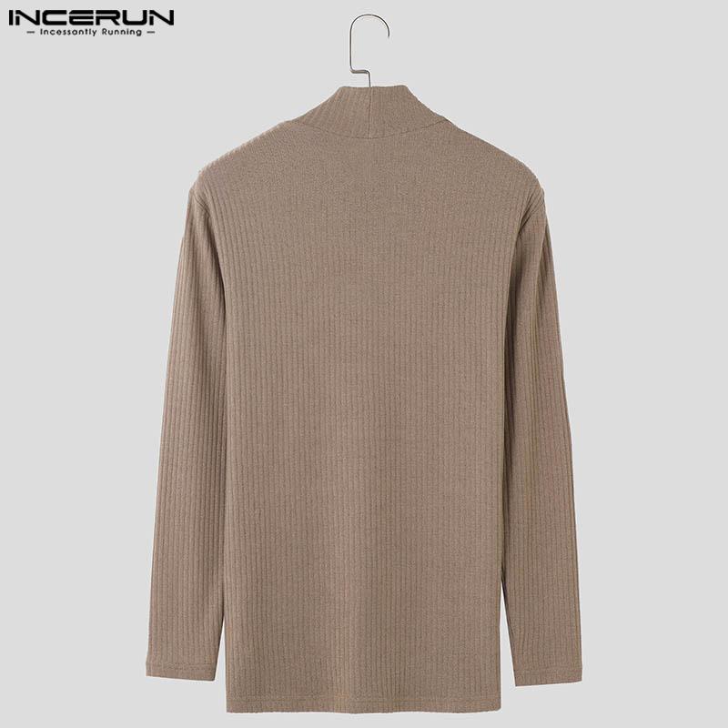 INCERUN Autumn Winter Men Turtleneck Long Sleeve Knitted Sweaters Casual Pullovers
