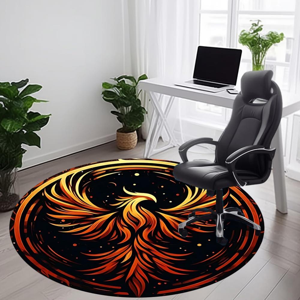1pc Phoenix Fire Office Round Area Rug, Under Office Chairs Bedroom Living Room Home Decor, Room Deco