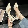 High Heels Women's Spring New Bow Thin Heel Cut Men's One-word Buckle Single Shoes Fairy Style French Pointed Head