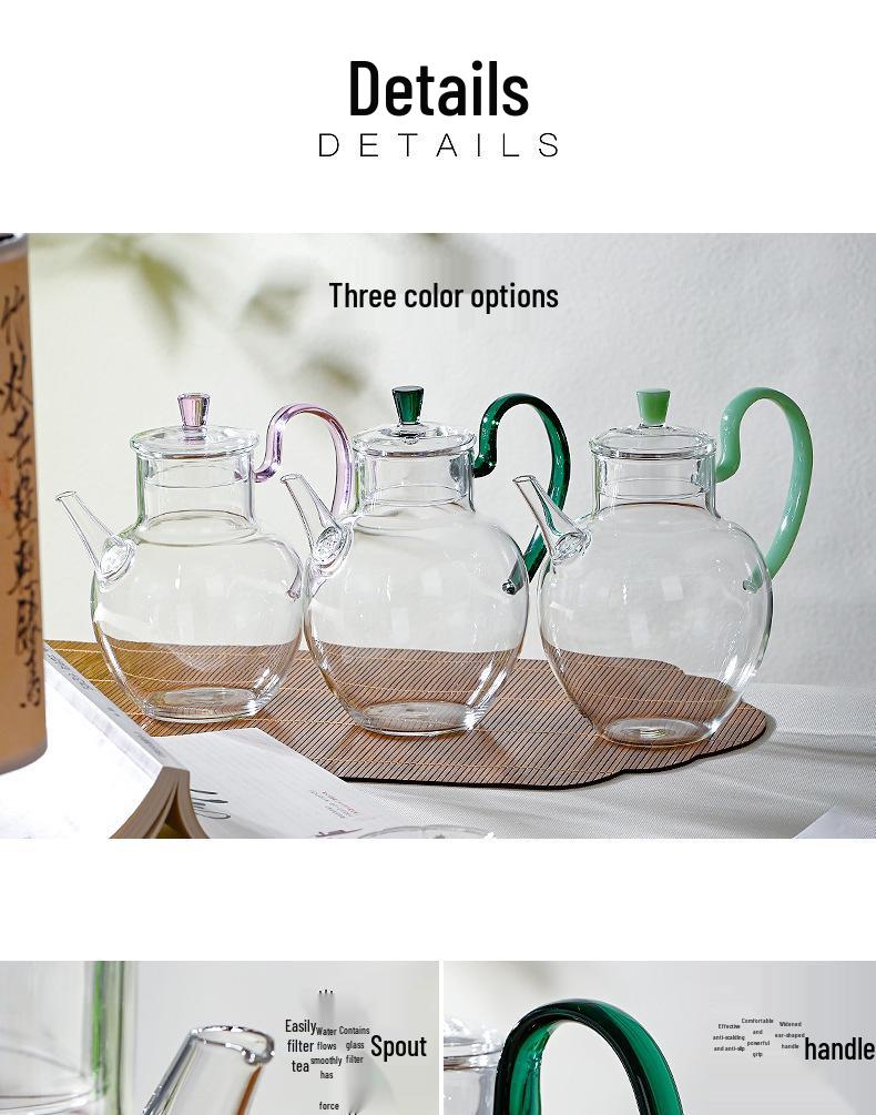 Glass Teapot with Heat-Resistant Handle, Tea Separation Set, Small Hand-Held Brewing Pot