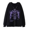 Cross-border new product spot skull wings hooded zipper sweater women's fleece thickened loose sports cardigan sweater women's