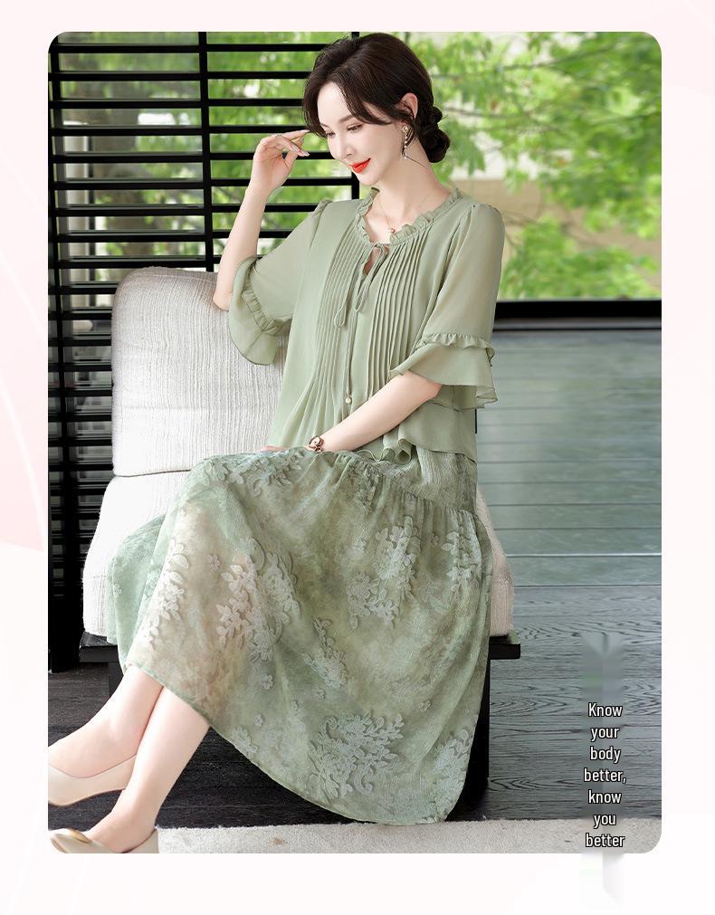Mom’s 2026 Chiffon Print Slimming Two-Piece Dress for Middle-Aged & Elderly Women
