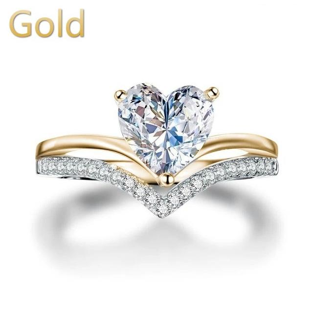 Delicate Silver Color White Zircon Stones Heart Rings For Women Fashion Bridal Engagement Wedding Ring Set Jewelry Gift