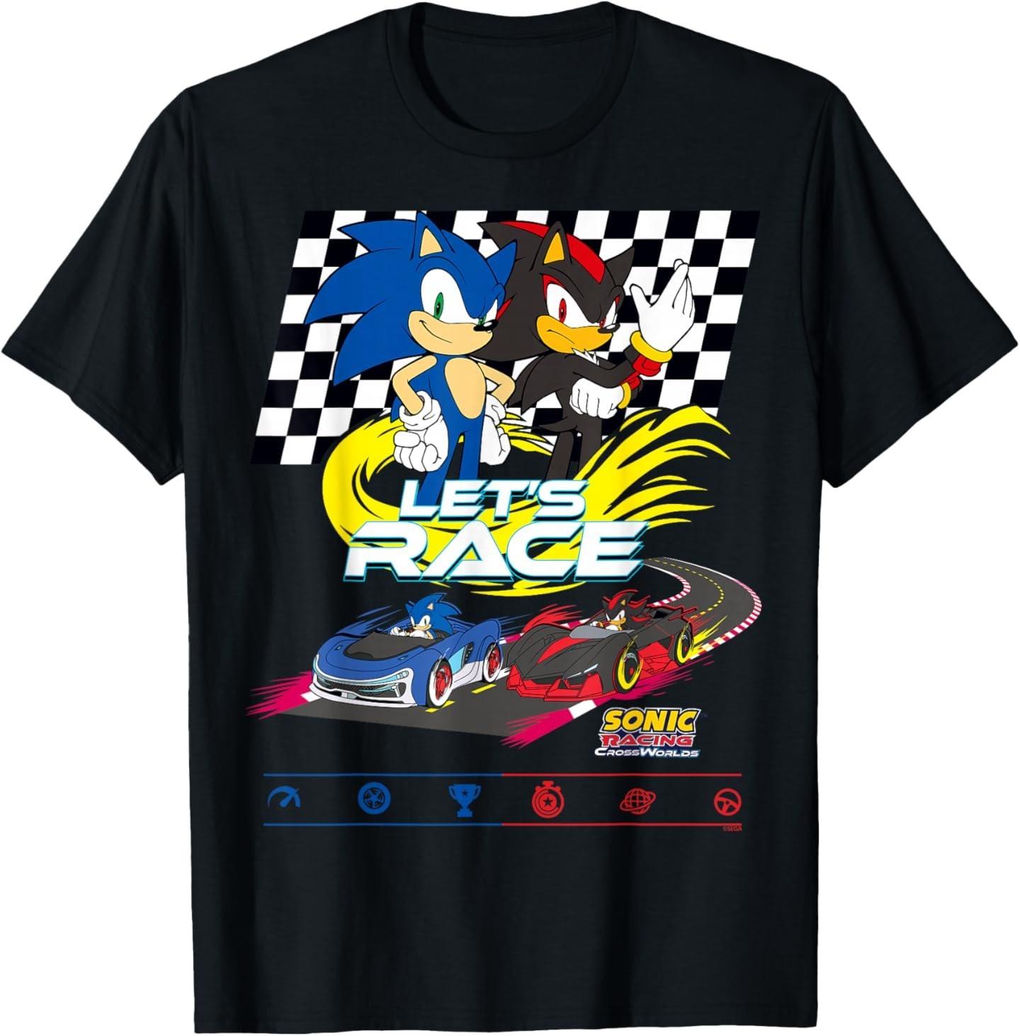 

Sonic Racing CrossWorlds Shadow the Hedgehog Gift T shirt for Unisex Large size Tops Anime Graphic Print Y2k Clothes Cartoon Tee S