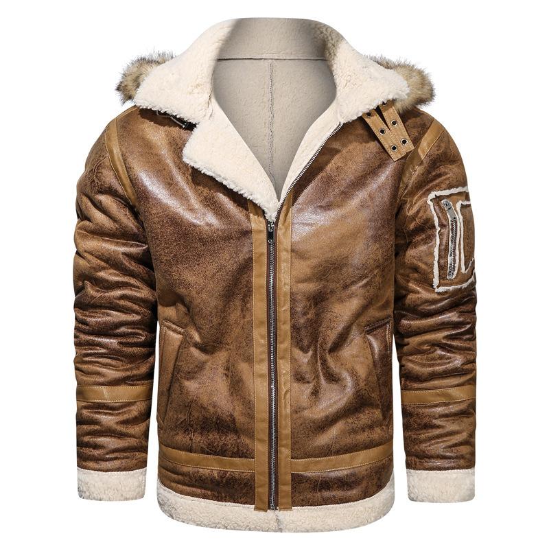 Oversized Autumn and Winter Plush Hooded Leather Coat Casual Fur Collar Composite Jacket Fur Coat