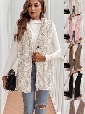 Women's Double-sided Plush Hooded Cardigan Vest - Autumn/Winter Best Seller