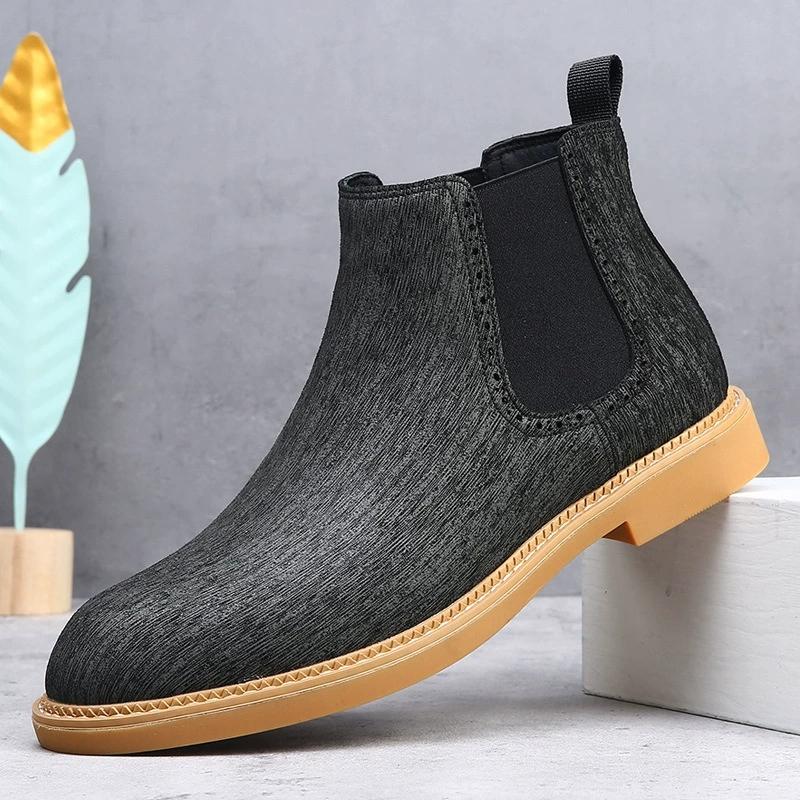 Bottines Chelsea pour hommes en velours noir et marron, chaussures habillées à la cheville haute, chaussures de marche pour hommes, bottes habillées Chelsea résistantes à l'usure Botas de Hombre